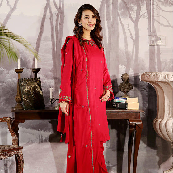 LW2-02 Red Embroidered-3 Piece