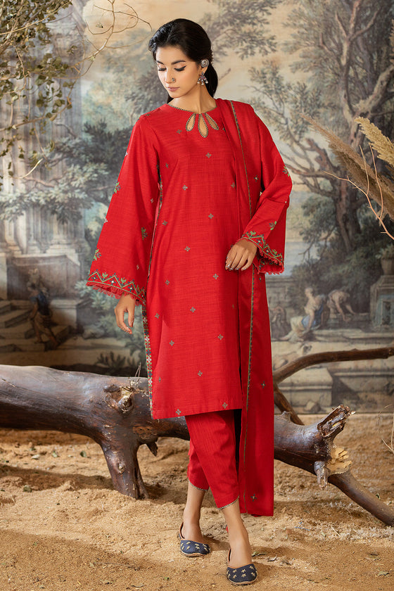 LW2-02 Red Embroidered-3 Piece - LA ROSAA