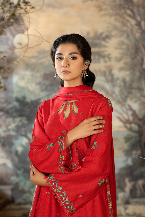 LW2-02 Red Embroidered-3 Piece - LA ROSAA