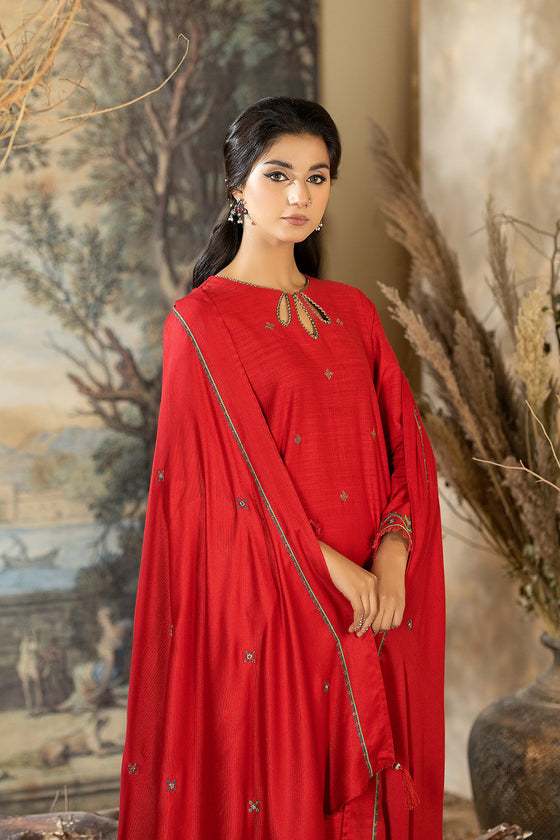 LW2-02 Red Embroidered-3 Piece - LA ROSAA