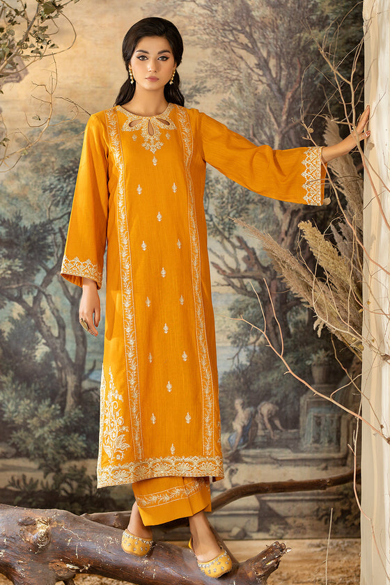 LW2-06 mustard Embroidered 2Pc - LA ROSAA